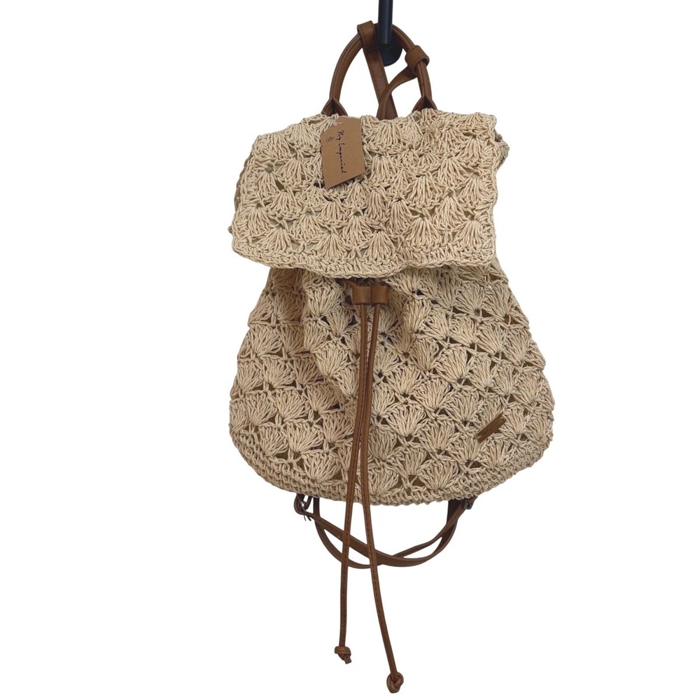Galian My Imperial Beige Bohemian Straw Crochet Backpack ABG-1016 New With Tags